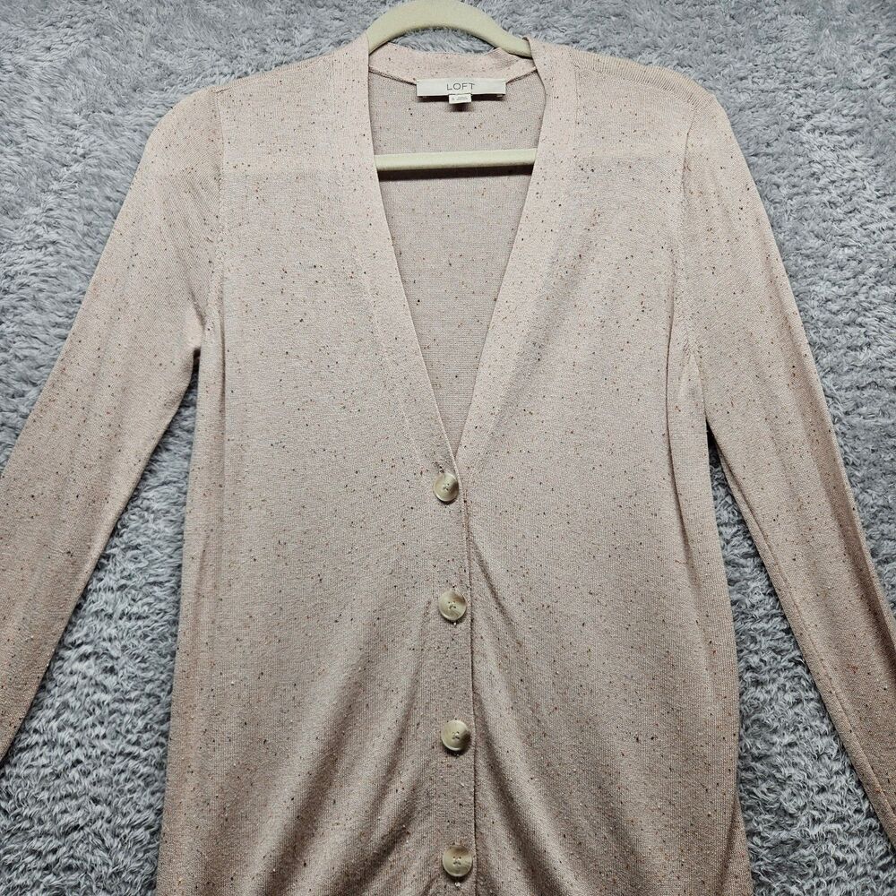 Loft Beige Tunic Cardigan Sweater Womens Size Small Buttons Lightweight Preppy - Picture 2 of 10